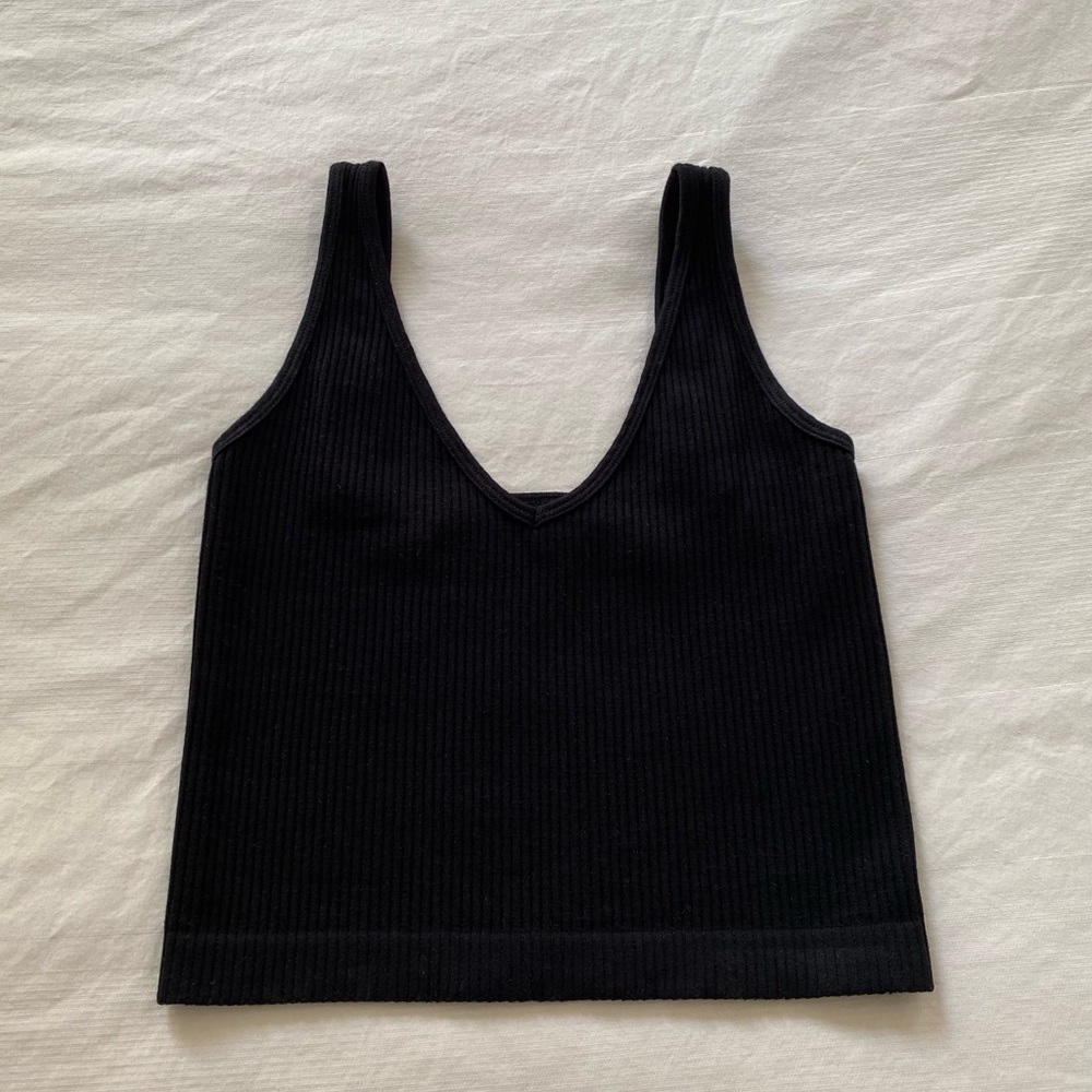 Free People Ribbed Black Brami Cropped Tank